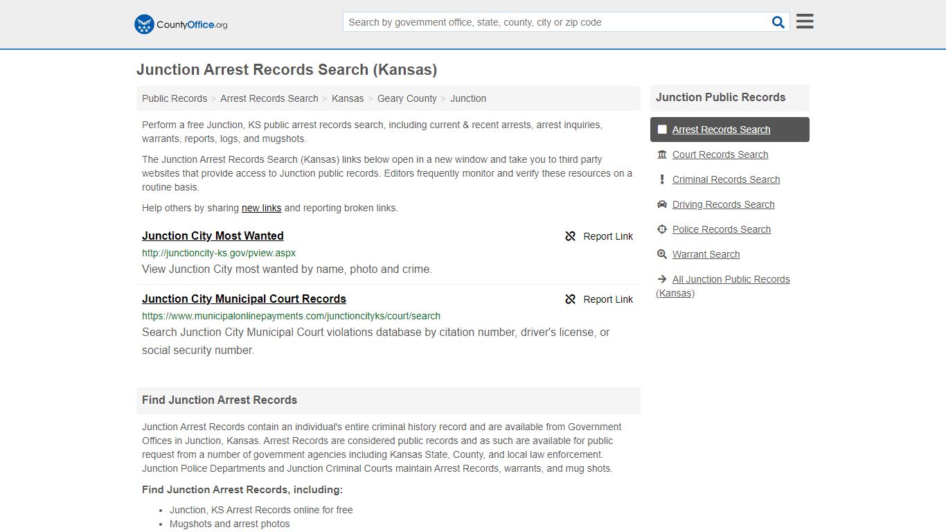 Arrest Records Search - Junction, KS (Arrests & Mugshots) - County Office